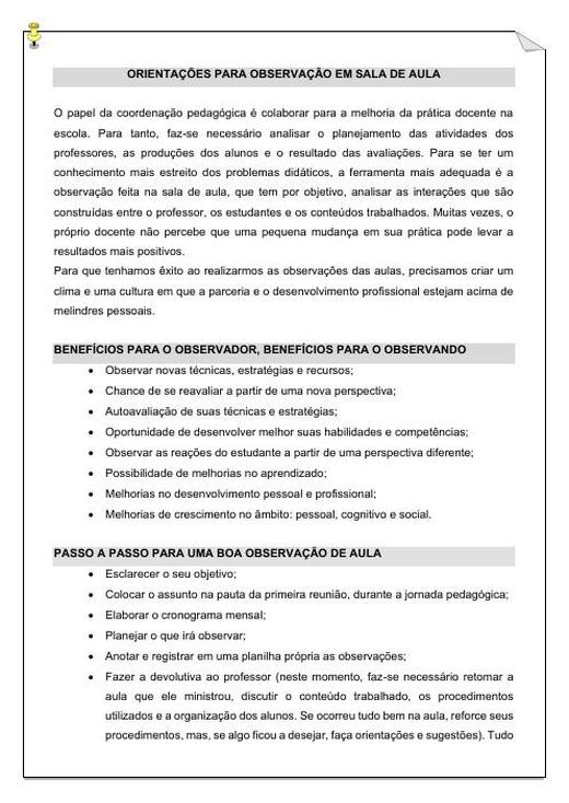 Capa do material nº 077: Ficha de Observação Sala de Aula e Feedback