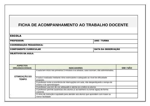 Capa: Ficha de Acompanhamento ao Trabalho Docente