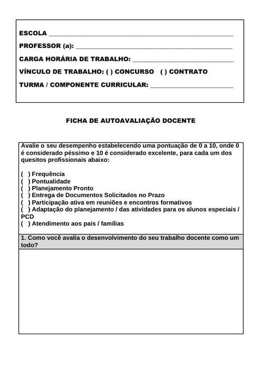 Capa do material nº 087: Ficha de Autoavaliação Docente
